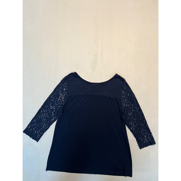 Lane Bryant Tops - Lane Bryant Navy Blue Lace Yoke 3/4 Sleeve Top Blouse Plus Size 14/16